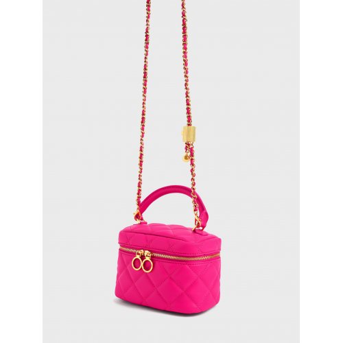  Quilted Two-Way Zip Mini Bag - Fuchsia 