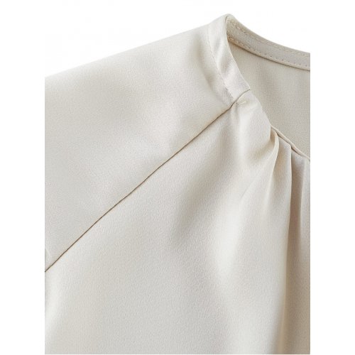 Satin Round Collar Ruffle Layered Long Sleeves Blouse