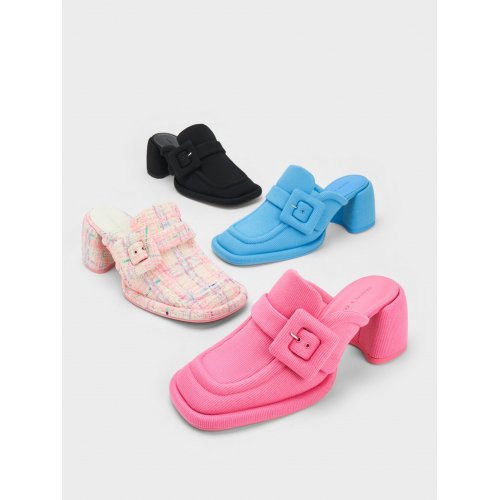  Sinead Woven Buckled Loafer Mules - Blue 