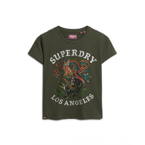 Tattoo Rhinestone T-Shirt - Army Khaki