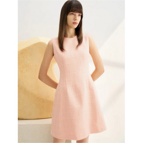 Acrylic Tweed Round Neck Dress
