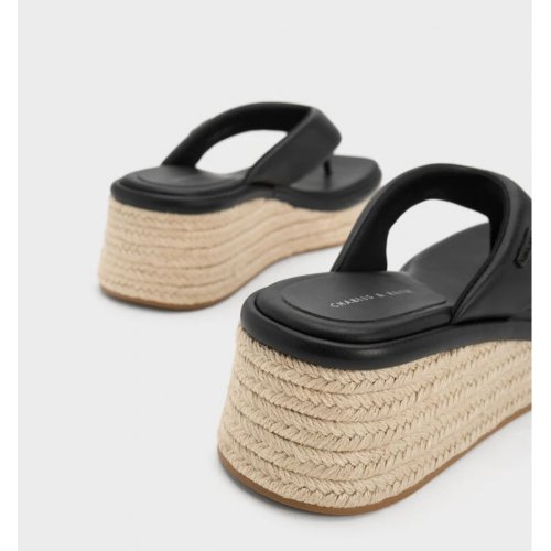 Espadrille Thong Sandals - Black