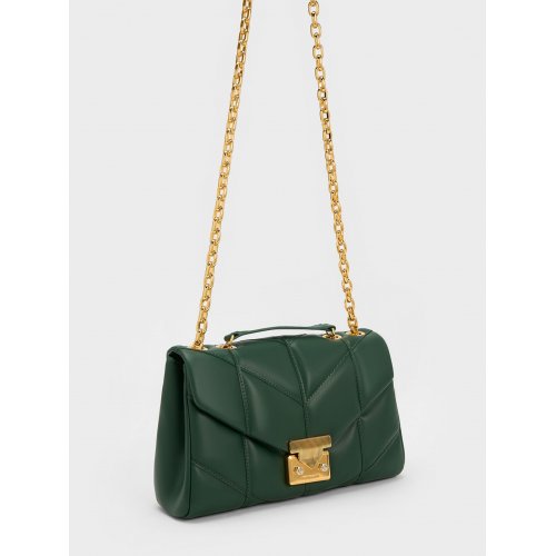  Eudora Chevron Trapeze Bag - Dark Green 