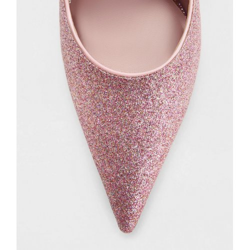  Glittered Cone-Heel Pointed-Toe Pumps - Pink 
