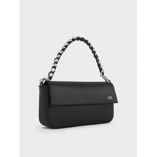  Goldie Satin Front Flap Gem-Strap Bag - Noir 