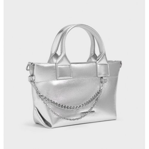  Atwood Crinkle-Effect Chain-Embellished Tote Bag - Silver 