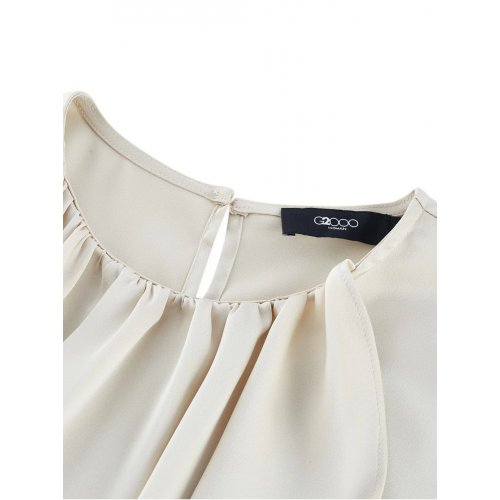 Satin Round Collar Ruffle Layered Long Sleeves Blouse