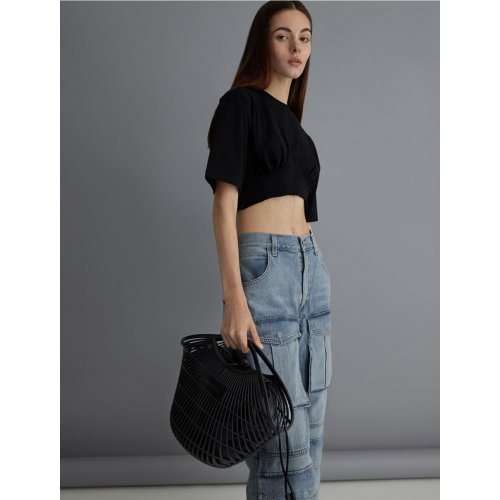 Calypso Fan Curved-Handle Bag - Jet Black