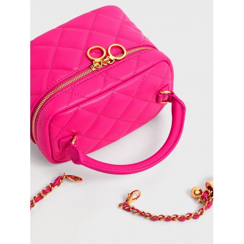  Quilted Two-Way Zip Mini Bag - Fuchsia 