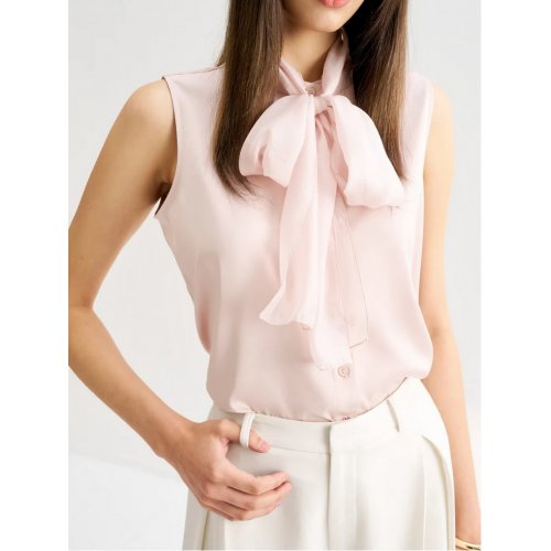 Sleeveless Stand Collar Blouse with Detachable Organza Straps