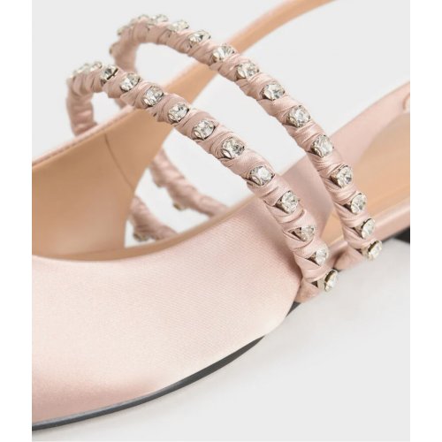  Goldie Recycled Polyester Gem-Encrusted Mary Jane Flats - Light Pink 