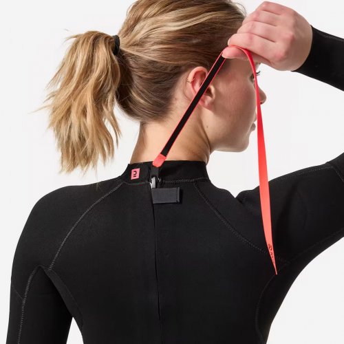 Women's 4/3 mm neoprene SURF 100 wetsuit with back zip black