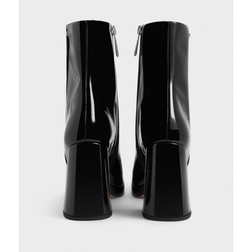  Jyll Patent Leather Sculptural-Heel Ankle Boots - Black Patent 