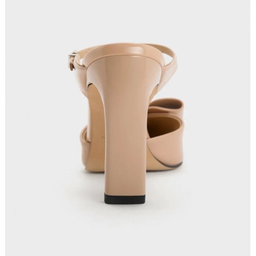 Lu Patent Leather Bow Blade-Heel Mules - Nude
