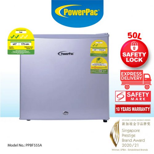 PowerPac (PPBF555) 50L Bar Fridge with Lock - Silver