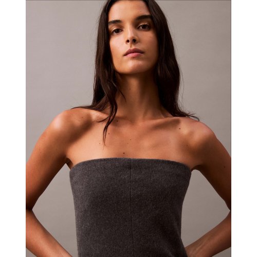 Brushed Wool Blend Strapless Dress