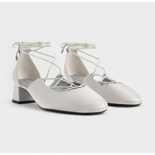  Lace-Up Tie-Around D'Orsay Pumps - Silver 