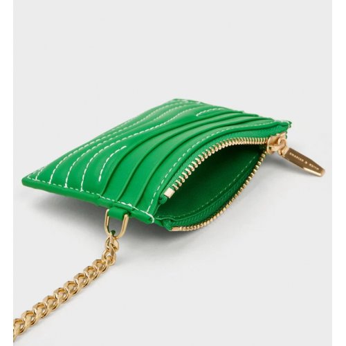  Aubrielle Stitch-Trim Zip Card Holder - Green 