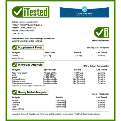 Lake Avenue Nutrition, Vitamin C, Quali-C, 1,000 mg, 365 Veggie Capsules 