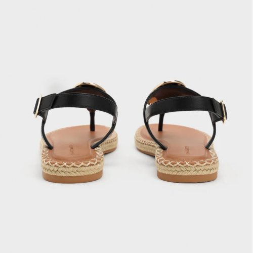 Metallic Oval Espadrille Sandals - Black