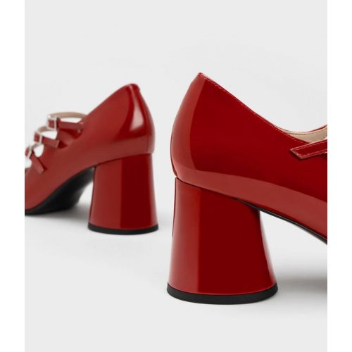  Claudie Patent Buckled Mary Janes - Red 