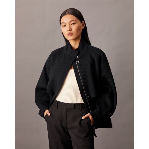  Cashmere Wool Blend Short Bomber Jacket