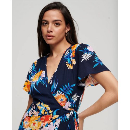 Printed Mini Wrap Dress - Anemore Navy