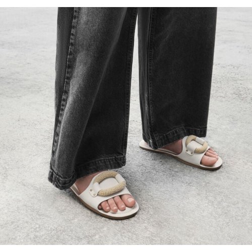  Raffia Ring Slide Sandals - White 