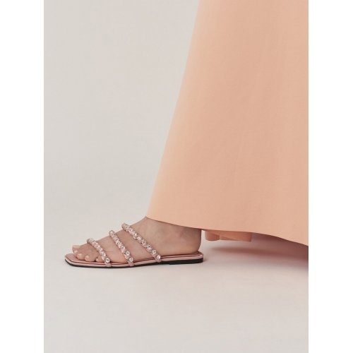  Goldie Recycled Polyester Gem-Encrusted Slide Sandals - Light Pink 