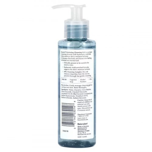  Eucerin, Hydrating Cleansing Gel + Hyaluronic Acid, 6.8 fl oz (200 ml) 