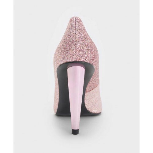  Glittered Cone-Heel Pointed-Toe Pumps - Pink 