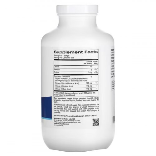  Lake Avenue Nutrition, Cold Pressed Flaxseed Oil with Lignans, 120 Veggie Softgels 