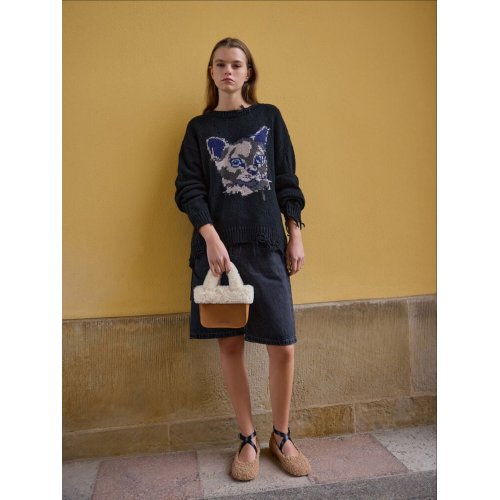  Margot Furry Crossover-Strap Ballet Flats - Camel 