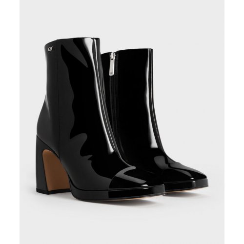  Jyll Patent Leather Sculptural-Heel Ankle Boots - Black Patent 