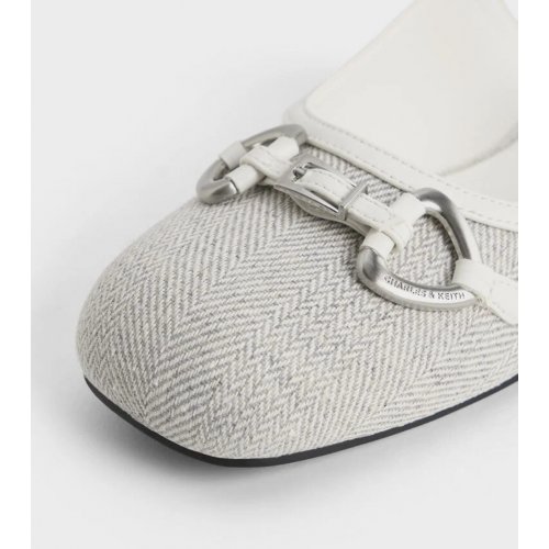 Woven Fabric Metallic-Accent Flat Mules - Light Grey
