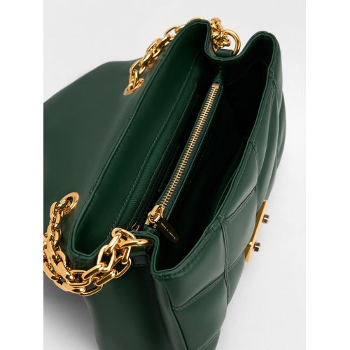  Eudora Chevron Trapeze Bag - Dark Green 