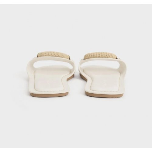  Raffia Ring Slide Sandals - White 