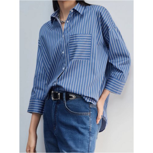 Easy Care Cotton Satin Stripe Oversize Shirt