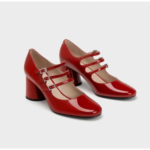  Claudie Patent Buckled Mary Janes - Red 