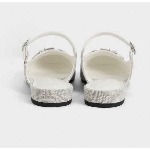 Woven Fabric Metallic-Accent Flat Mules - Light Grey