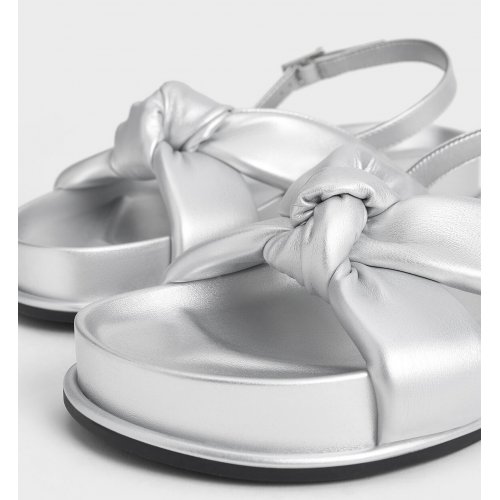  Rosetta Metallic Knotted Puffy Sandals - Silver 