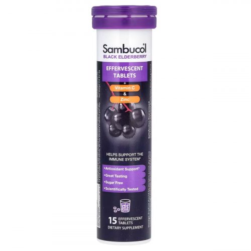 Sambucol, Black Elderberry, Effervescent Tablets + Vitamin C & Zinc, Age 4+, 15 Effervescent Tablets 