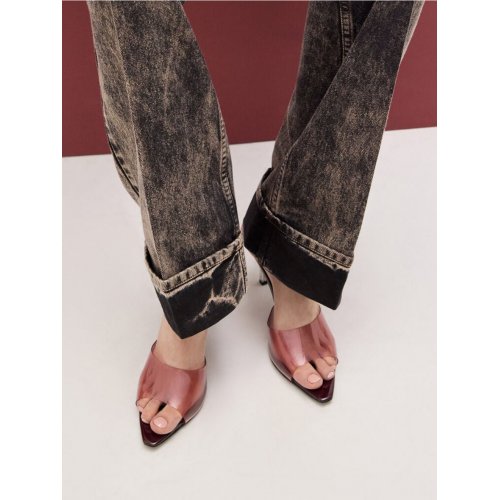  See-Through Stiletto-Heel Mules - Burgundy 