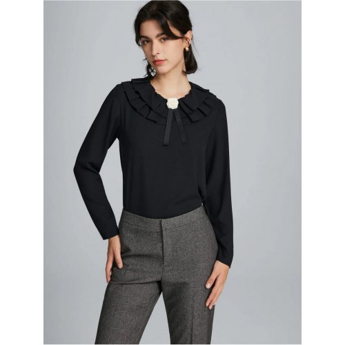 Rhonda Crepe Crinkle Double Layered Collar Blouse