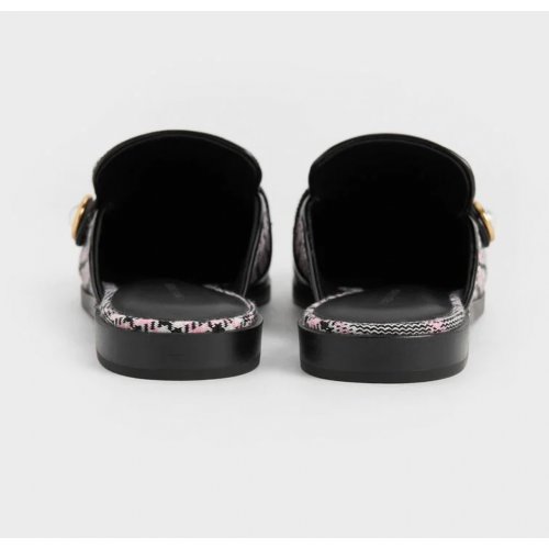 Plaid Pearl-Embellished Loafer Mules - Pink