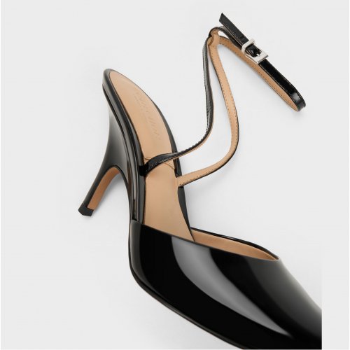  Patent Leather Ankle Strap Pumps - Black 
