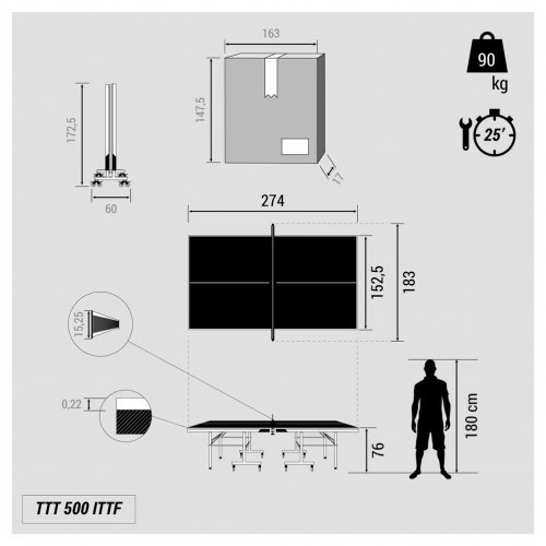 Table Tennis Table Pongori TTT500 ITTF Approved