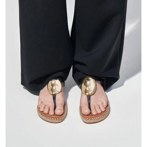 Metallic Oval Espadrille Sandals - Black