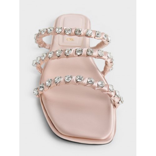  Goldie Recycled Polyester Gem-Encrusted Slide Sandals - Light Pink 
