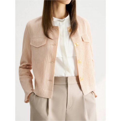Lyocell Crinkle Round Neck Jacket